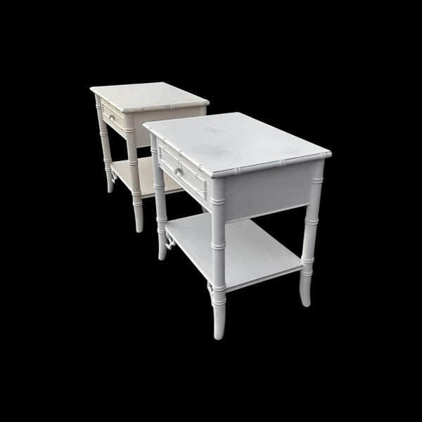 Pair of Thomasville Allegro Fretwork Faux Bamboo Nightstands