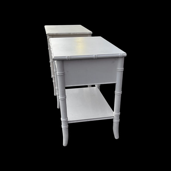 Pair of Thomasville Allegro Fretwork Faux Bamboo Nightstands