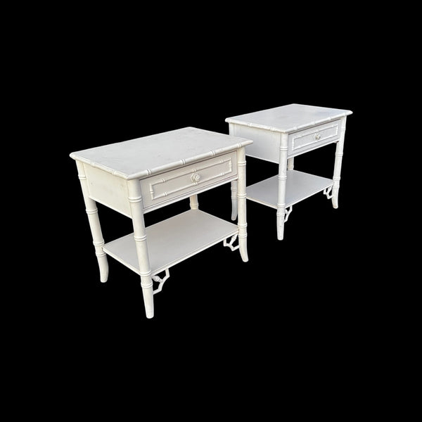 Pair of Thomasville Allegro Fretwork Faux Bamboo Nightstands
