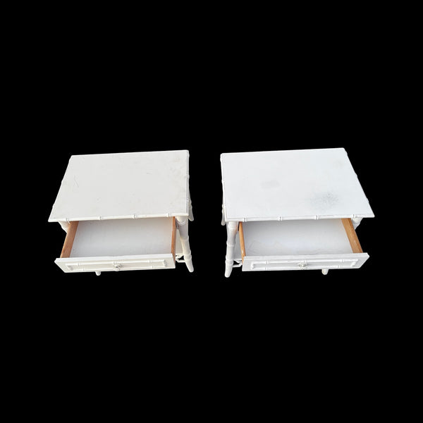 Pair of Thomasville Allegro Fretwork Faux Bamboo Nightstands