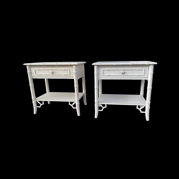Pair of Thomasville Allegro Fretwork Faux Bamboo Nightstands