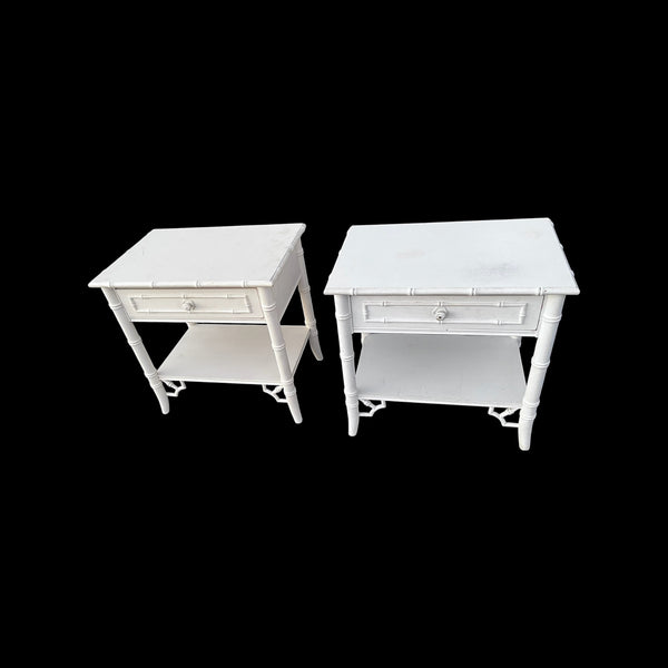 Pair of Thomasville Allegro Fretwork Faux Bamboo Nightstands