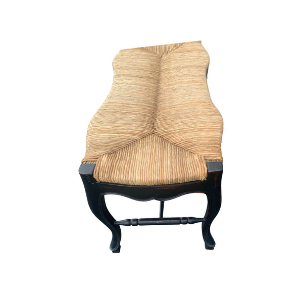 Late 20th Century Italian Style Black Rush Seat Bench