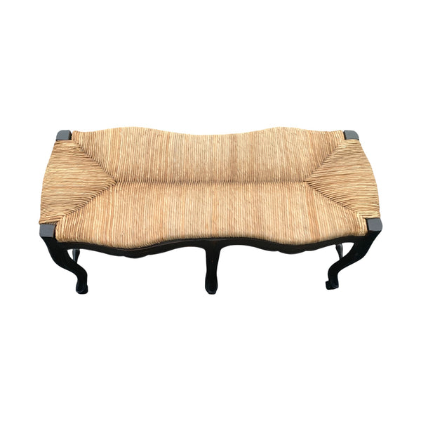 Late 20th Century Italian Style Black Rush Seat Bench