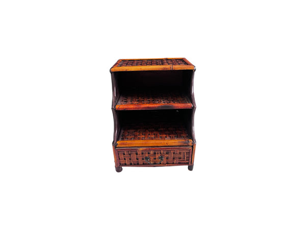 Vintage Burnt Bamboo Desk Organizer with drawer