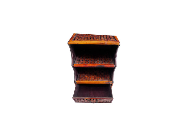 Vintage Burnt Bamboo Desk Organizer with drawer