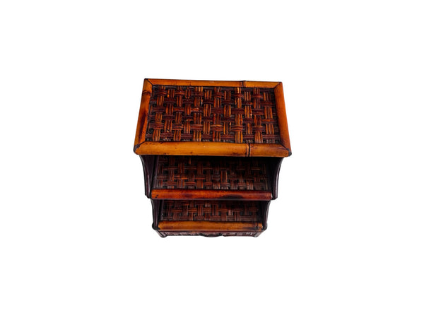 Vintage Burnt Bamboo Desk Organizer with drawer