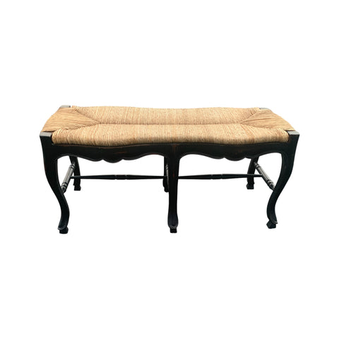 Late 20th Century Italian Style Black Rush Seat Bench