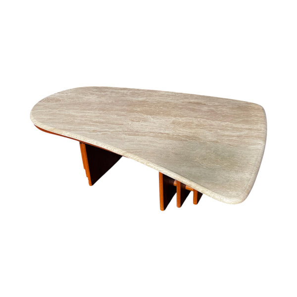 Mid-Century Danish Modern Teak & Travertine Coffee by Marmorhuset