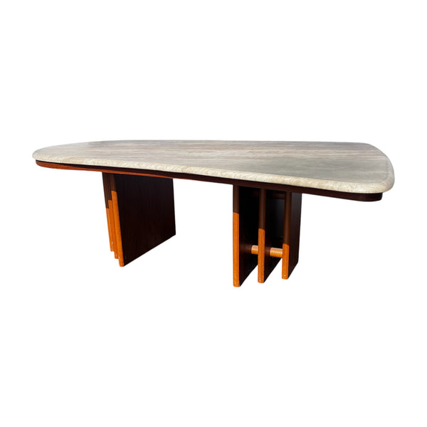 Mid-Century Danish Modern Teak & Travertine Coffee by Marmorhuset