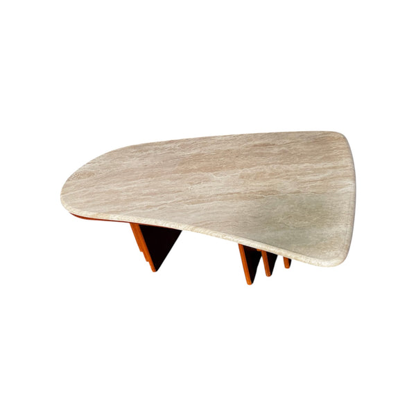 Mid-Century Danish Modern Teak & Travertine Coffee by Marmorhuset