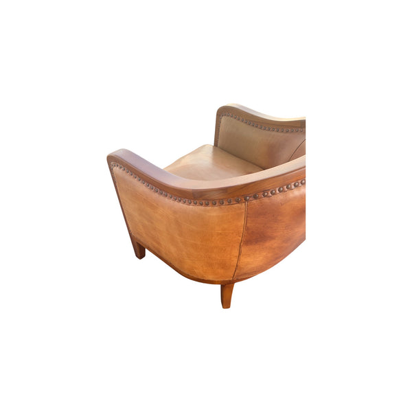 Mid Century Brown Leather Horseshoe Club Chair with Nail heads