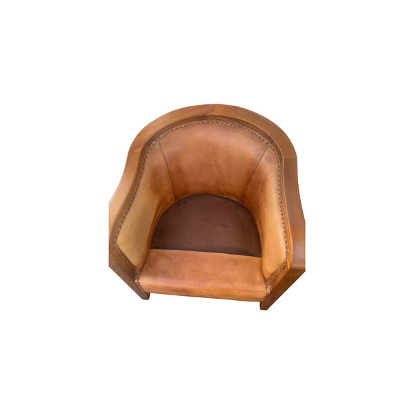 Mid Century Brown Leather Horseshoe Club Chair with Nail heads