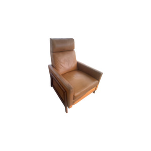West Elm Spencer Wood-framed Leather recliner MCM style