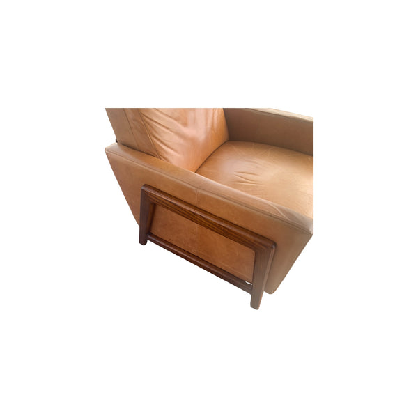 West Elm Spencer Wood-framed Leather recliner MCM style