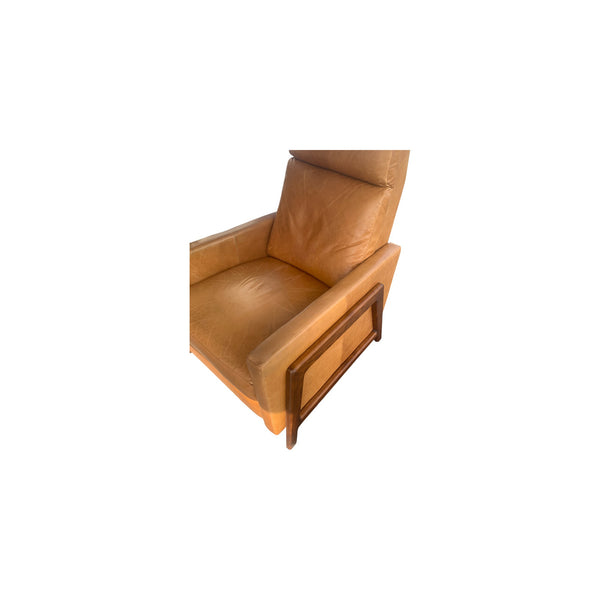 West Elm Spencer Wood-framed Leather recliner MCM style