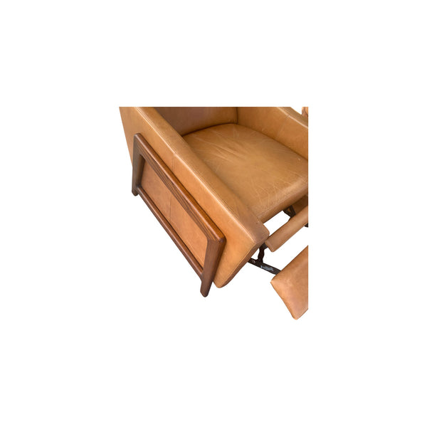 West Elm Spencer Wood-framed Leather recliner MCM style