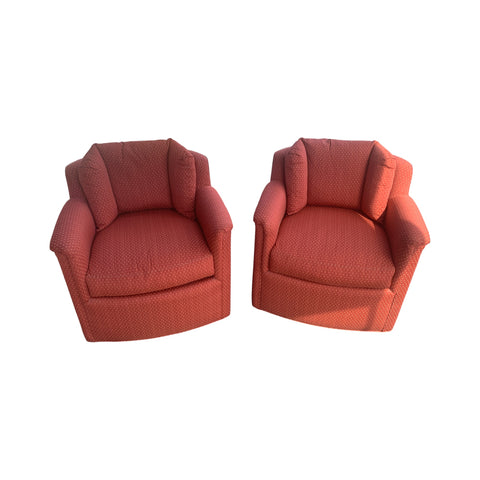 Milo Baughman Style Red swivel tilted chairs with channel back by Robb & Stucky a pair