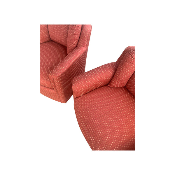 Milo Baughman Style Red swivel tilted chairs with channel back by Robb & Stucky a pair
