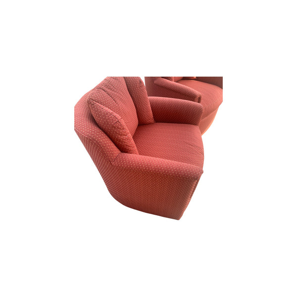 Milo Baughman Style Red swivel tilted chairs with channel back by Robb & Stucky a pair