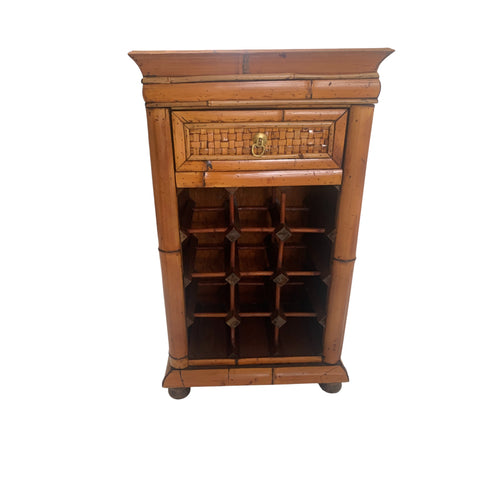 Bamboo Rattan wine cabinet table with wine rack and tray rattan top