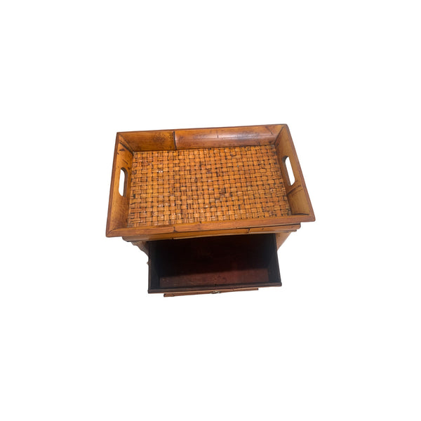 Bamboo Rattan wine cabinet table with wine rack and tray rattan top