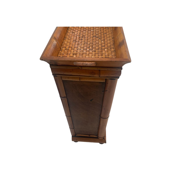 Bamboo Rattan wine cabinet table with wine rack and tray rattan top