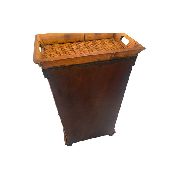 Bamboo Rattan wine cabinet table with wine rack and tray rattan top