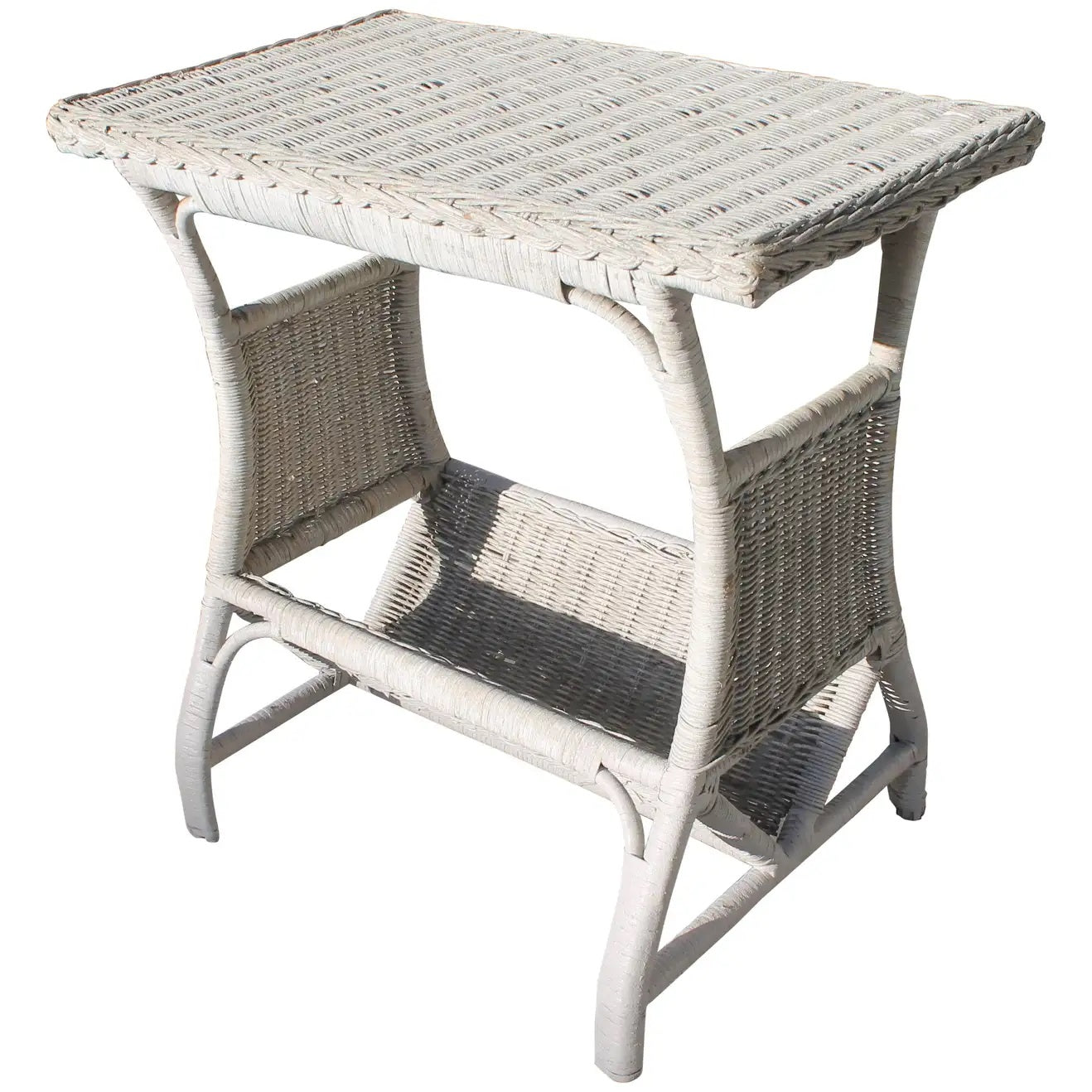 Cream Wicker Side Table With Book Shelf Below