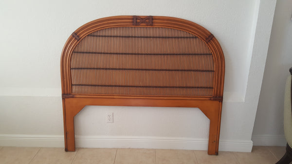 Burnt Split Bamboo and Rattan Round Shaped Queen Headboard