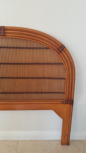 Burnt Split Bamboo and Rattan Round Shaped Queen Headboard