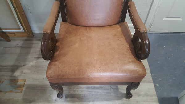 Pair of Victorian style leather armchairs