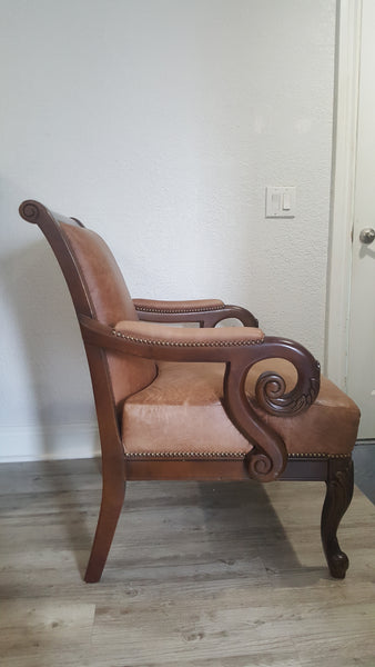 Pair of Victorian style leather armchairs