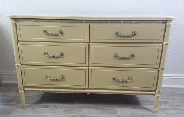 Faux Bamboo Dresser Hollywood Regency Beach 6 drawers Henry Link Bali Hai Style