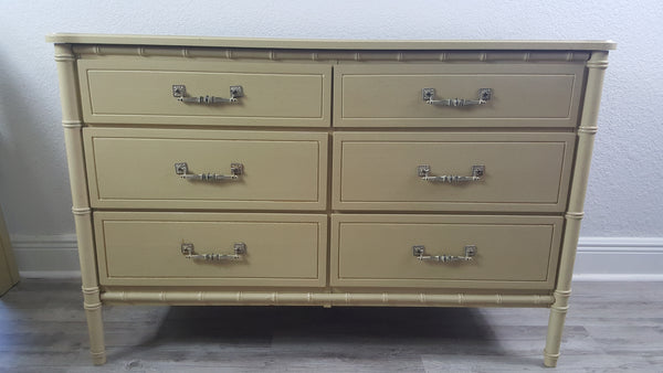 Faux Bamboo Dresser Hollywood Regency Beach 6 drawers Henry Link Bali Hai Style