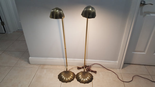 Vintage Brass Seashell Clam Shell FLOOR Lamp Swivel Light a pair