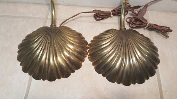 Vintage Brass Seashell Clam Shell FLOOR Lamp Swivel Light a pair