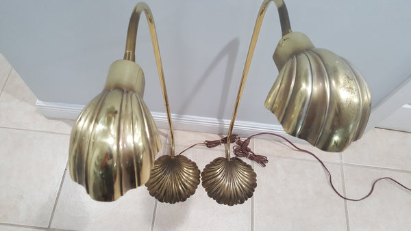 Vintage Brass Seashell Clam Shell FLOOR Lamp Swivel Light a pair