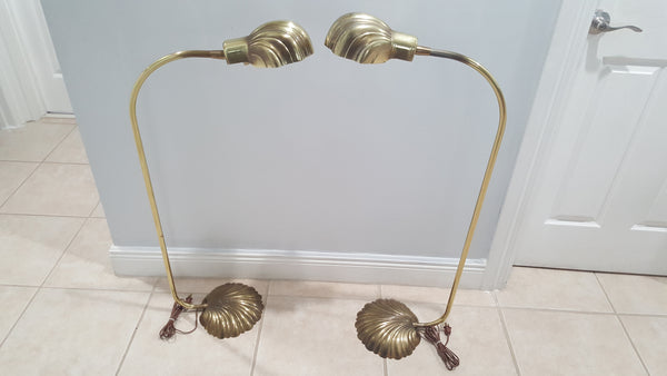 Vintage Brass Seashell Clam Shell FLOOR Lamp Swivel Light a pair