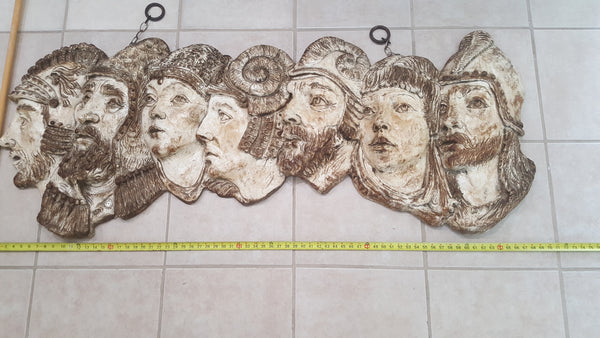 Mid Century Harold Studios 3-D 7 Heads Sculpture Wall Hanging