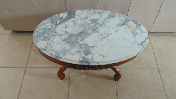 Victorian Italian Mahogany Marble Top Oval Coffee Table