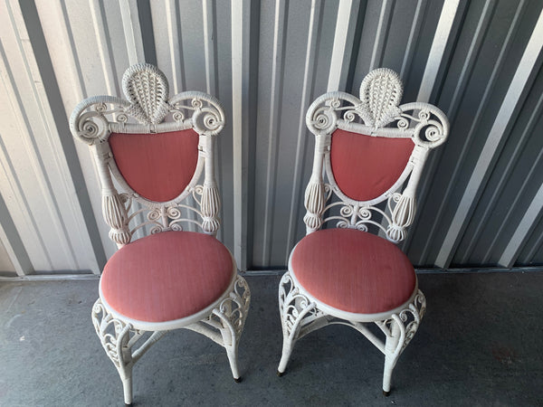 Heywood Bros. Wakefield Co wicker Victorian Ornate chairs pair