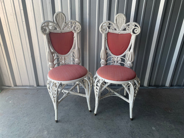 Heywood Bros. Wakefield Co wicker Victorian Ornate chairs pair