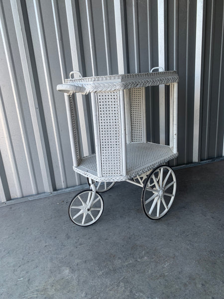 Heywood Bros. Wakefield Co Drinks bar Cart White cane wicker