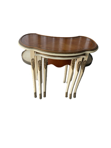 VTG French Kidney Nesting Tables Gold and Antique white with Brass Accents