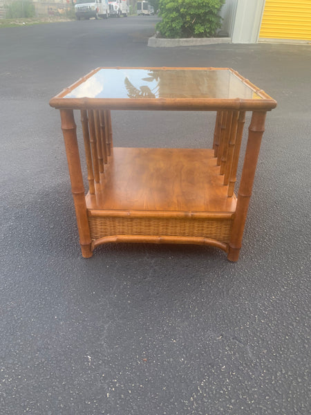 Faux Bamboo Wicker Top Side Table