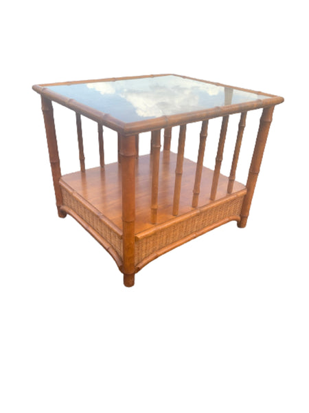 Faux Bamboo Wicker Top Side Table