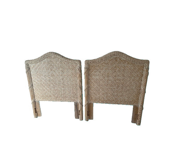 White washed Woven Rattan Twin headboards split bamboo a pair