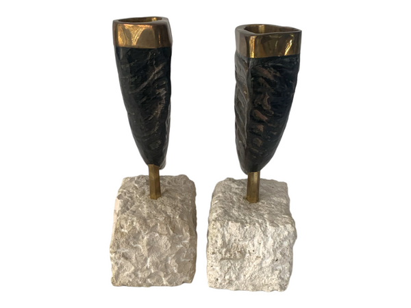 Pair of Goat Horn and Bronze Vases by Maitland Smith