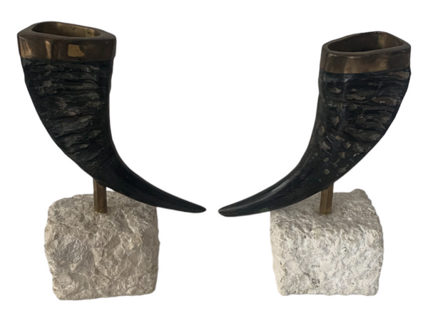 Pair of Goat Horn and Bronze Vases by Maitland Smith